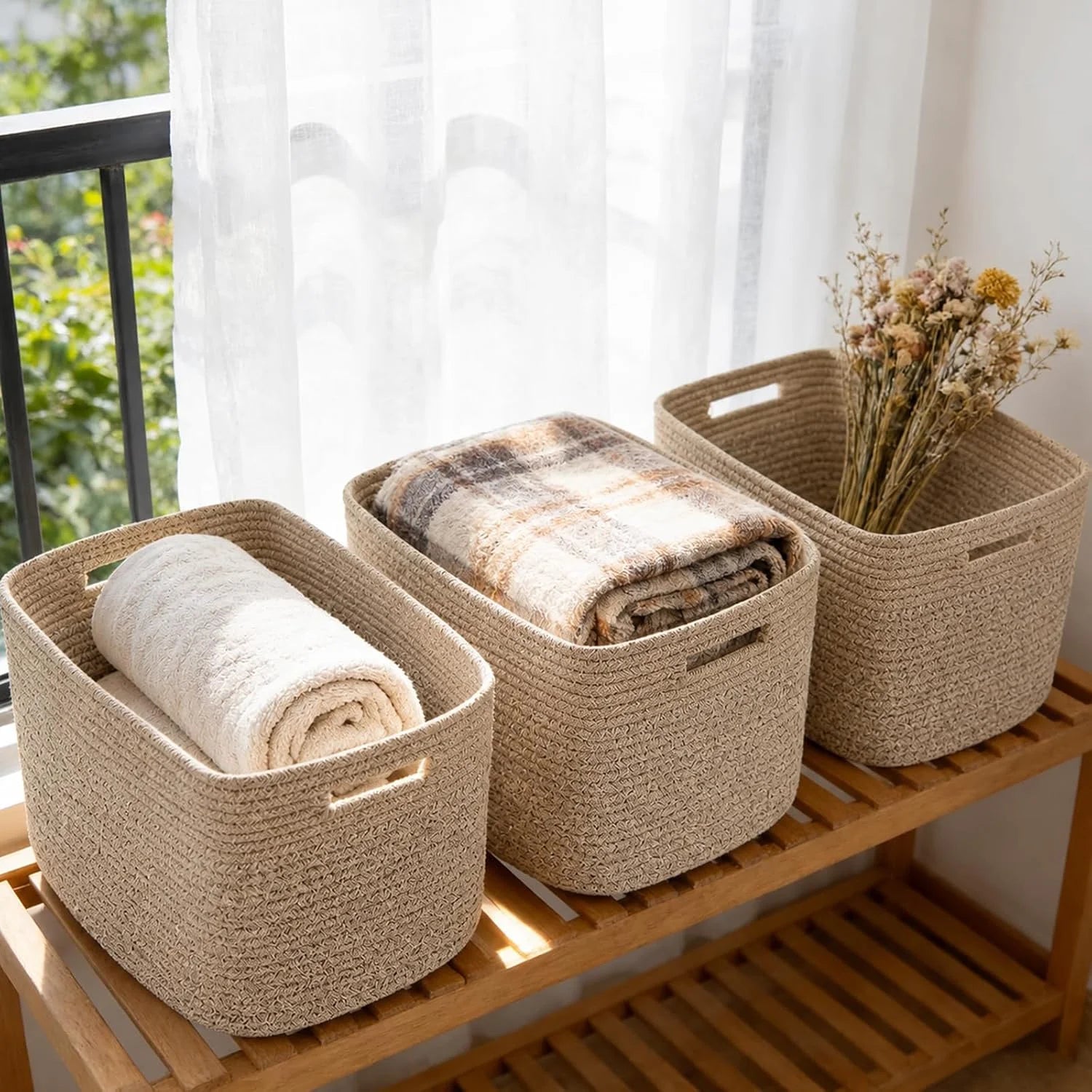 Special Woven Baskets, Storage Baskets for Shelves with Handles, 13.5×11×9.5 Closet Baskets, Nursery Organizer - Image 4