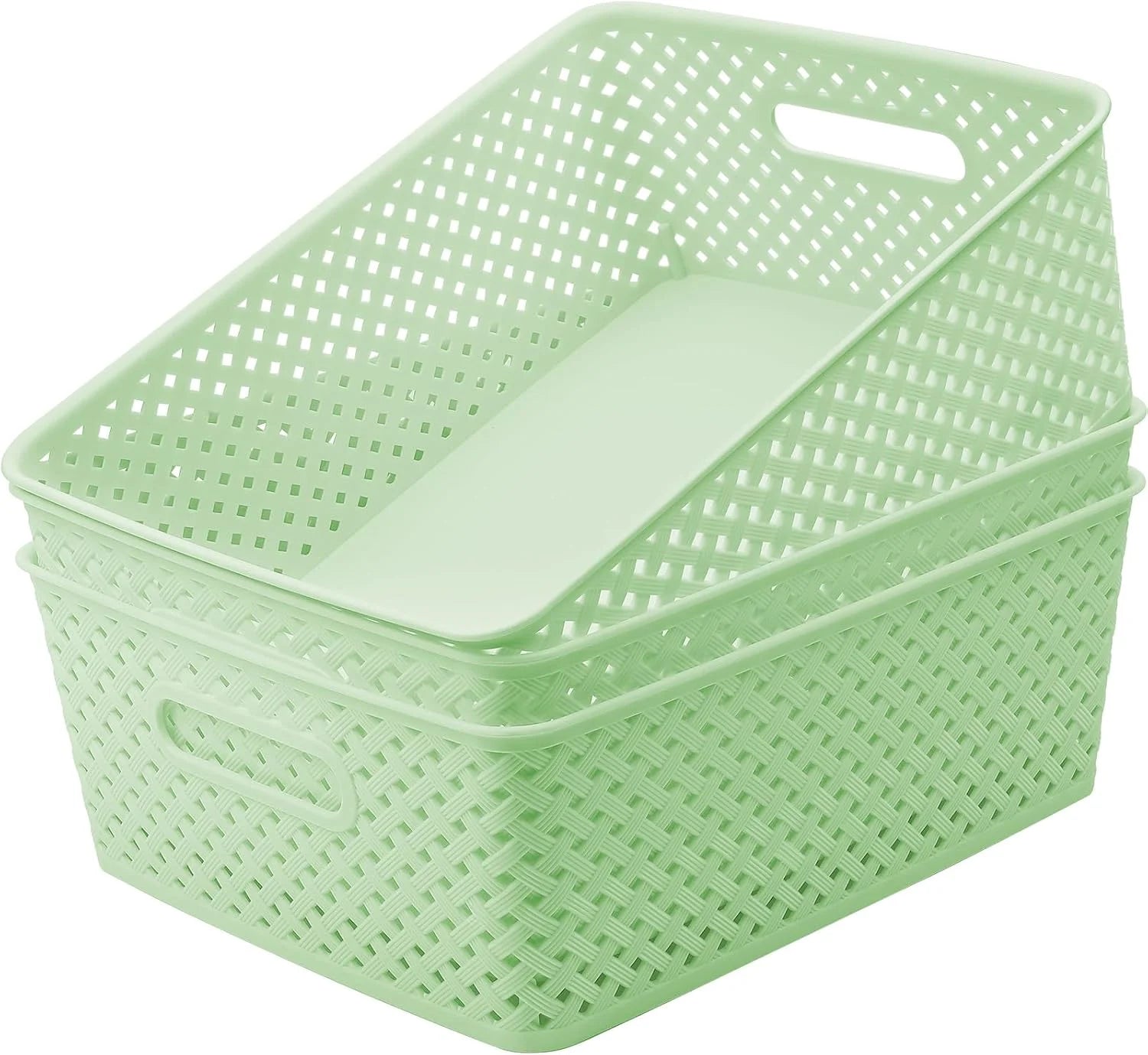 Special 3 Pack Plastic Storage Baskets, Large, Grey, Durable Woven Plastic with Built-In Handles - Image 5
