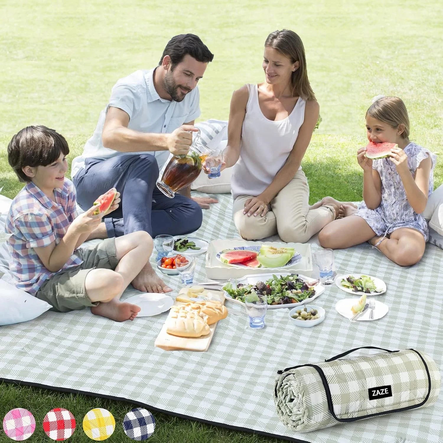 Special Extra Large Picnic Outdoor Blanket, 80鈥漻80″ Waterproof Foldable Blankets Gingham Picnic Mat for Beach - Image 2
