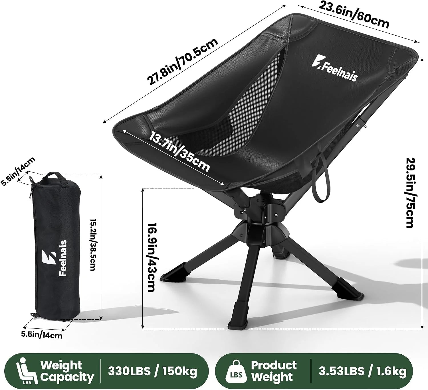 Special Feelnais Portable Camping Chairs Compact, 360° Swivel Folding Chair, Lightweight 3.5lbs, Metal Frame Holds up to 330lbs - Image 2