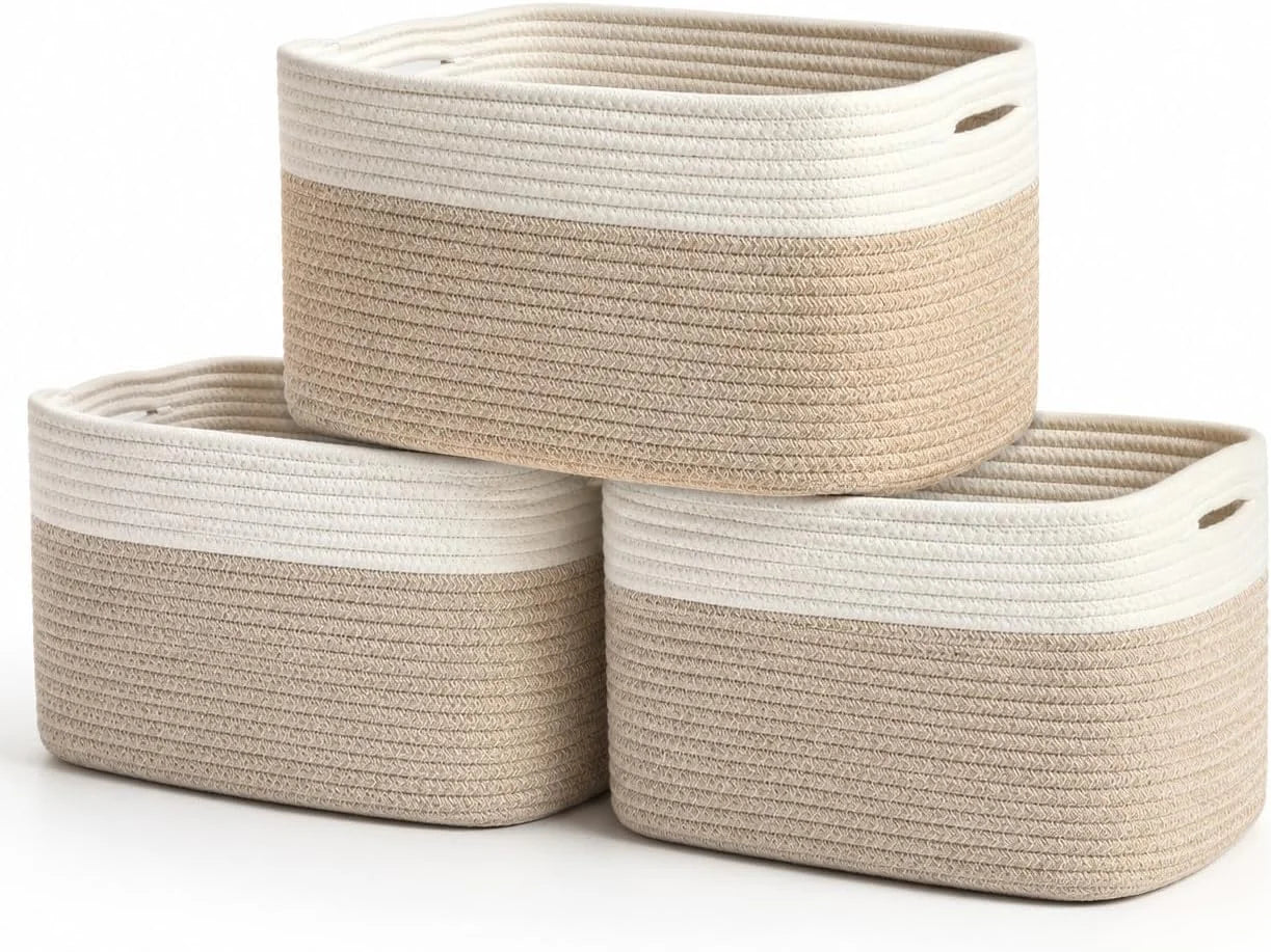 Special OrganiHaus Cotton Rope Baskets for Shelves, Set of 3, 15x9x10, Handwoven, a toy bin and organizer for towels - Image 2
