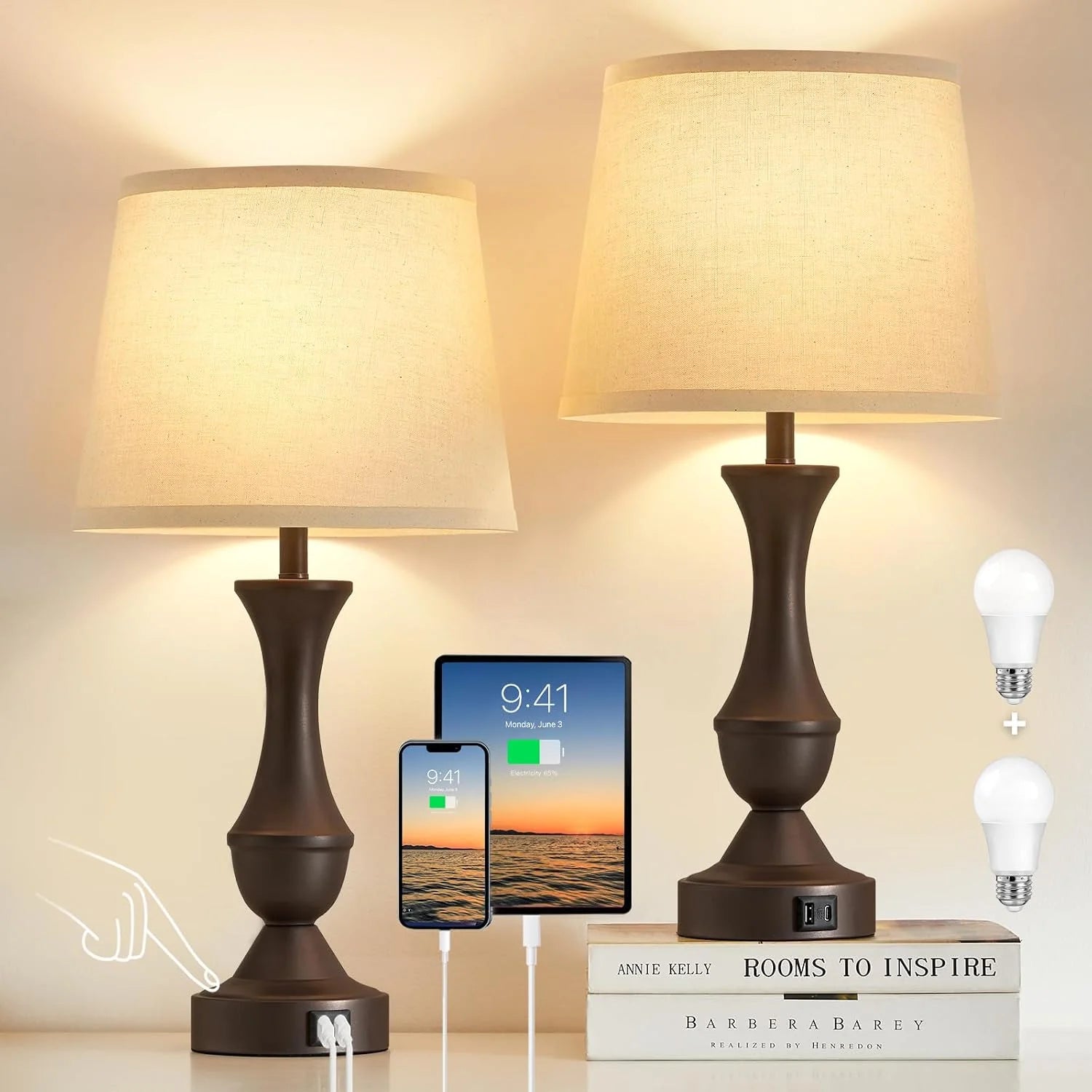 Special Luvkczc Table Lamp Set of 2, 19 Farmhouse Vintage Bedside Lamps for Living Room & Bedroom - Image 10