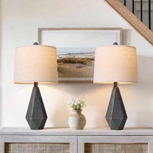 Special PoKat 20.25″ Retro Farmhouse Table Lamp Set of 2, Living Room & Bedroom Rustic Linen Bedside Nightstand Lamps for Kids