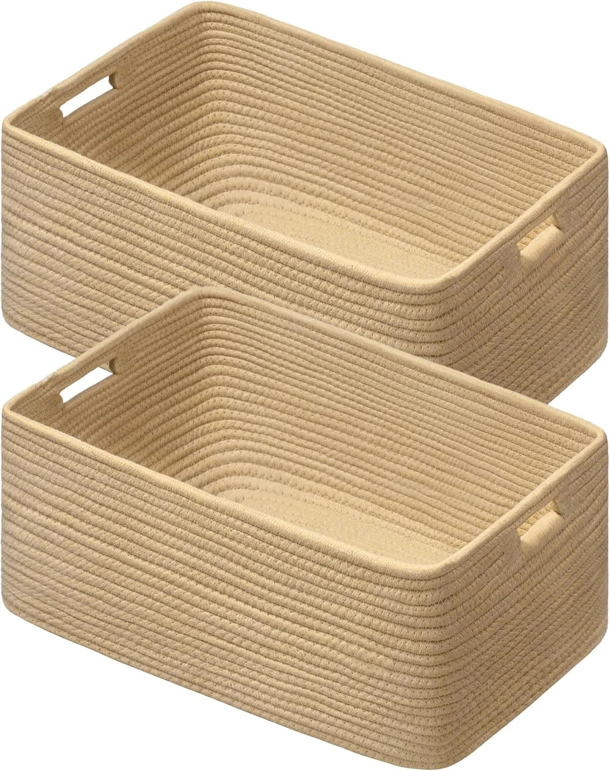 Special 2 Pack Storage Baskets for Organizing, Large Woven Storage Basket, White&Brown - Image 2