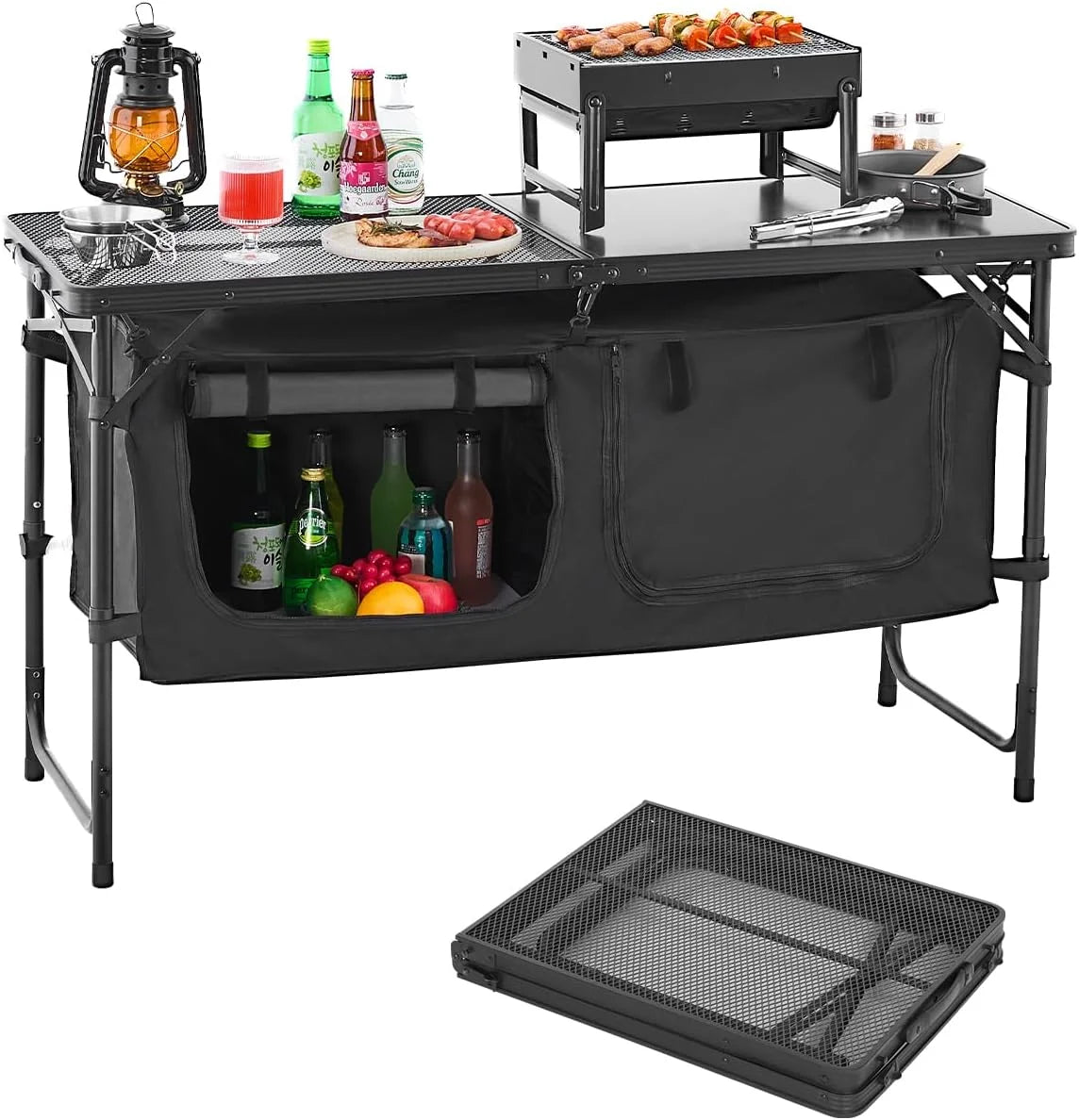 Special Camping Kitchen Station, 3 Adjustable Height Folding Outdoor Camp Cooking Table with Storage Organizer - Image 3