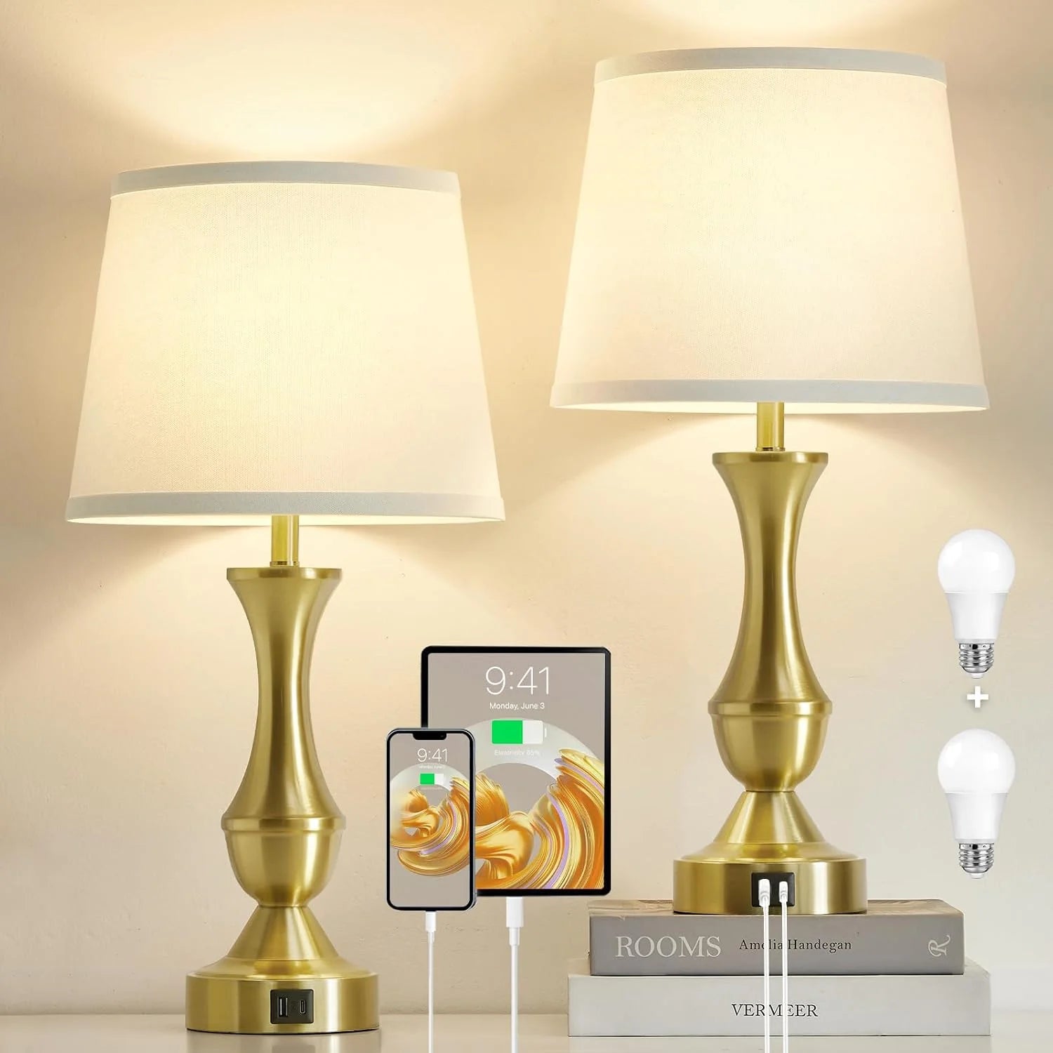 Special Luvkczc Table Lamp Set of 2, 19 Farmhouse Vintage Bedside Lamps for Living Room & Bedroom - Image 3