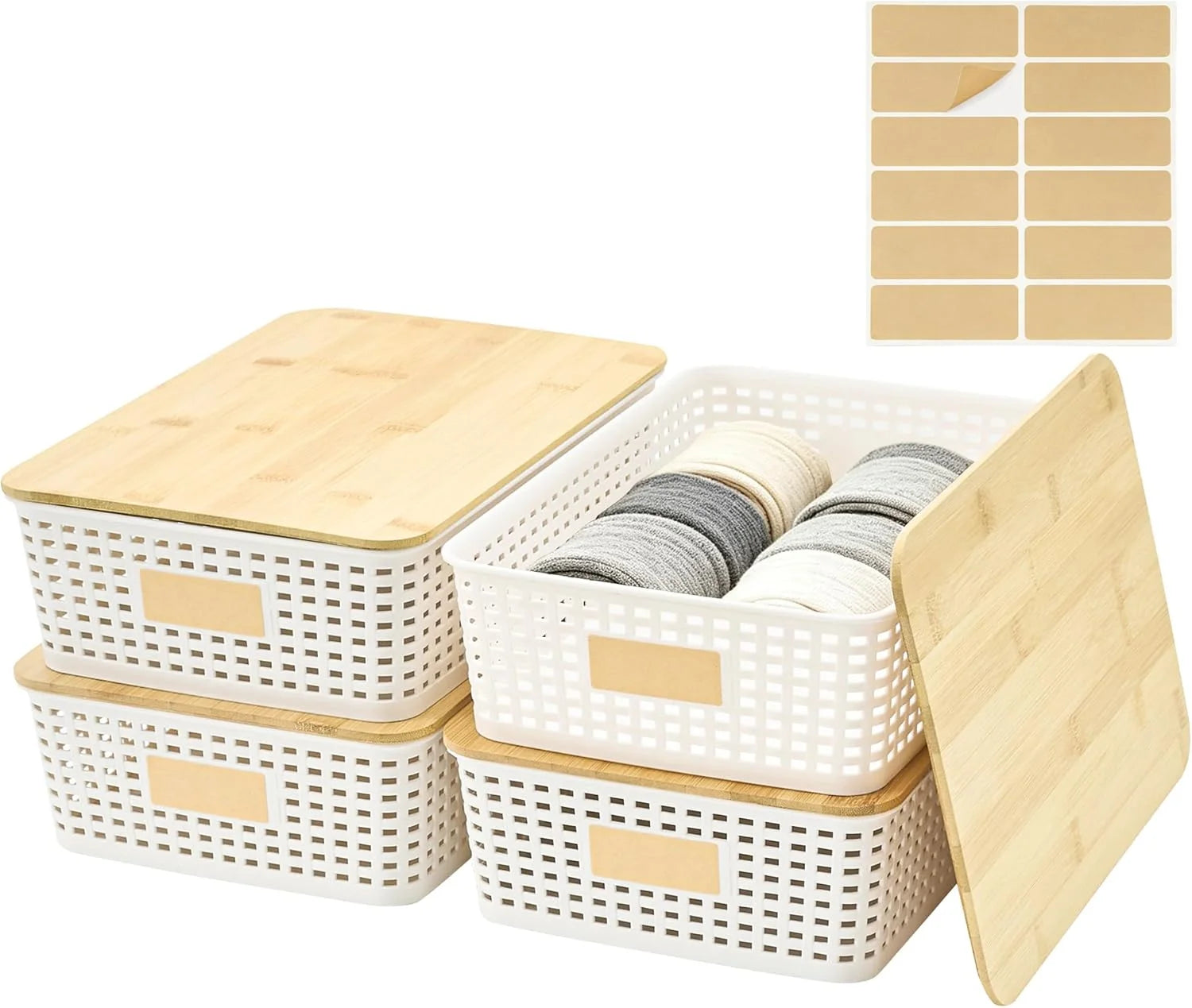Special Small Plastic Storage Bins with Bamboo Lids 5.2qt Stackable Box Basket Pantry Decorative Containers Cute - Image 8