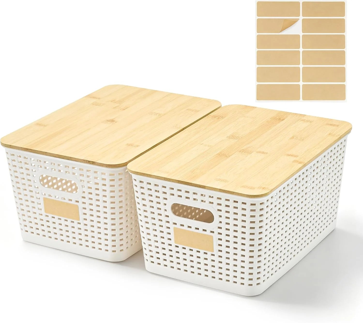 Special Small Plastic Storage Bins with Bamboo Lids 5.2qt Stackable Box Basket Pantry Decorative Containers Cute - Image 9