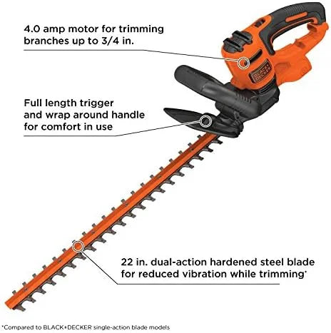 Special 22 Electric Hedge Trimmer, Lightweight 4.0 Amp Corded Dual Action Shrub Trimmer, High Output Low Vibration - Image 8