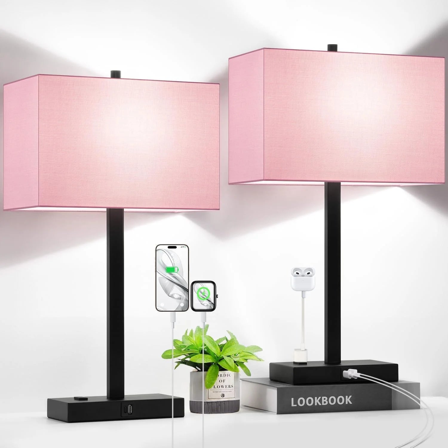 Special Touch Bedside lamps with 2 USB & AC Outlets, Dimmable, Bulb Included - Image 12