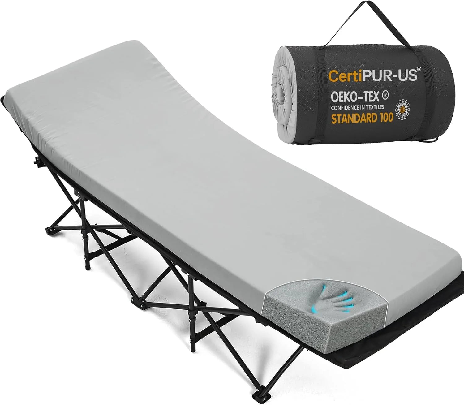 Special CYMULA Camping Cot Pad 2 Inch Memory Foam, Camping Pad for Folding Cot and Foldable Cot, Portable Roll Up Camp Gear
