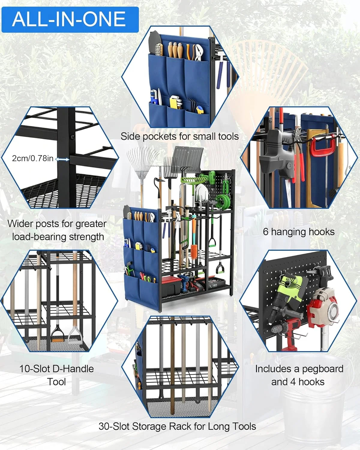 Special Garden Tool Organizer with Pegboard, Yard Tool Holder Standing for Garage Organization, Up to 30 ” For Garage Organization - Image 5