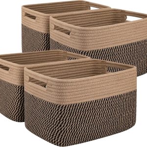 Special 4 Pack Storage Basket, 13x9x7.8 Cotton Rope Baskets for Shelves, Closet Organizer for Bedroom & Living Room, Soft
