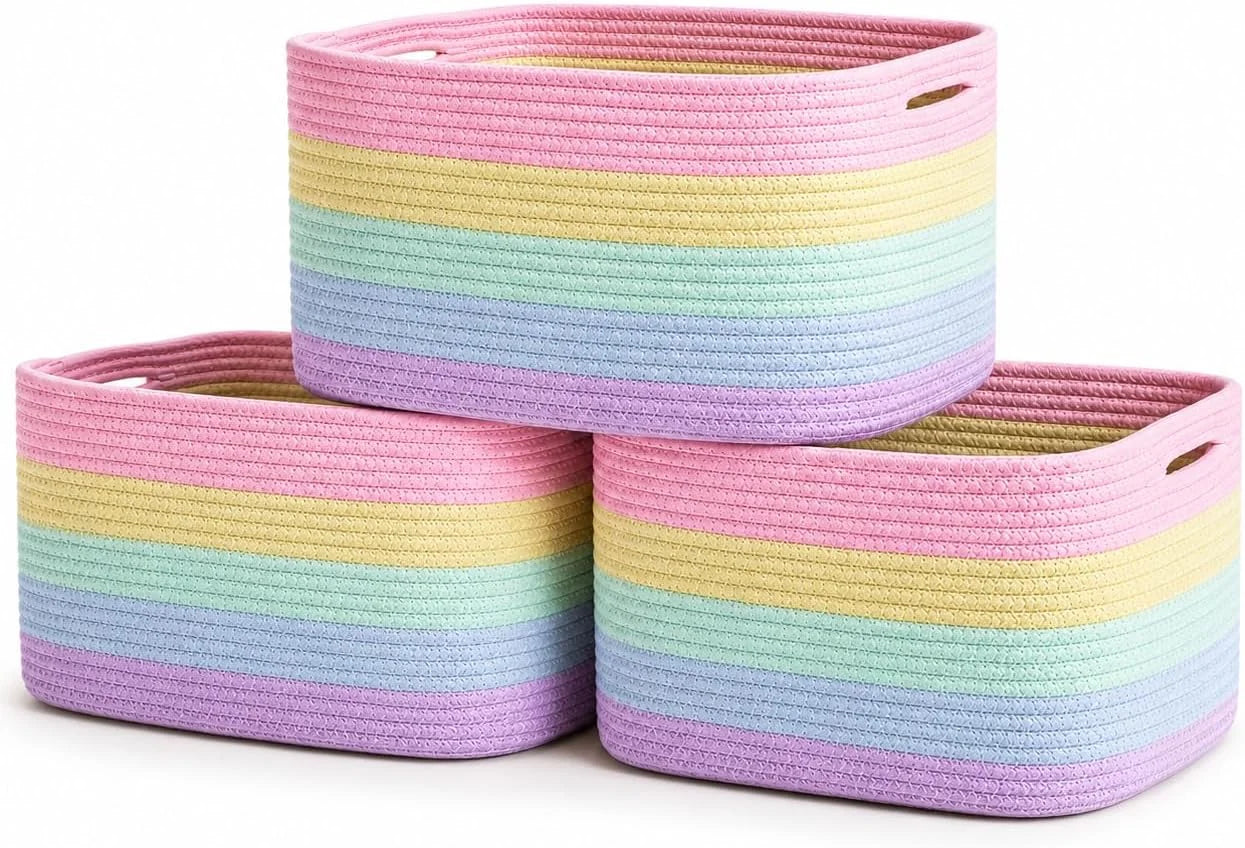 Special OrganiHaus Cotton Rope Baskets for Shelves, Set of 3, 15x9x10, Handwoven, a toy bin and organizer for towels - Image 17