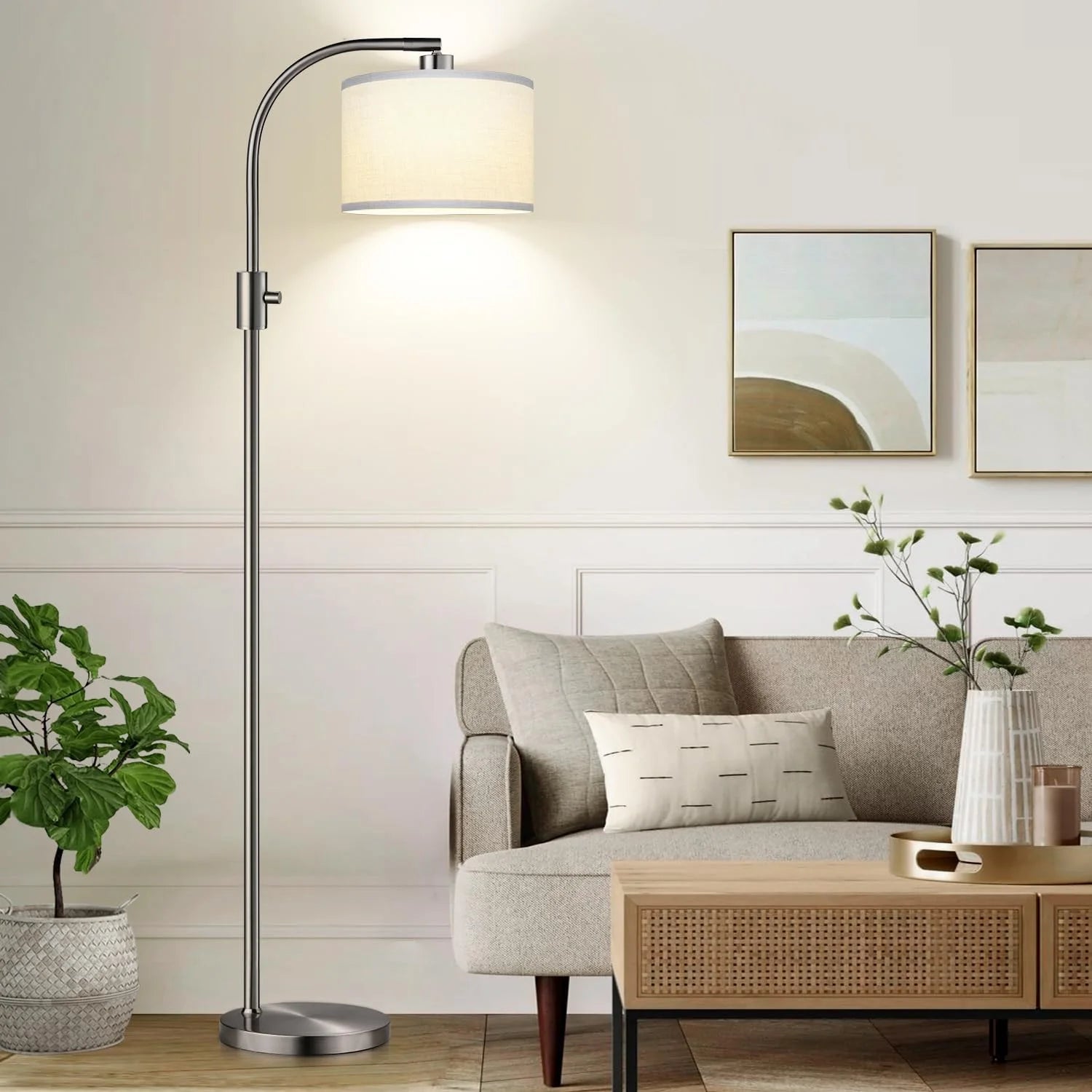 Special Nintiue Upgraded Modern Arc Dimmable Tall Standing Floor Lamp with Linen Shade, Bulb Included - Image 5