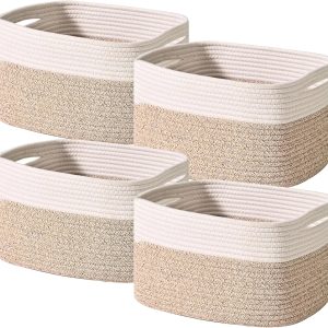 Special Baskets for Organizing 12.5×9.1×7.9 (4 Packs) Off White, Storage Bin for Shelves, Woven Cotton Rope Basket