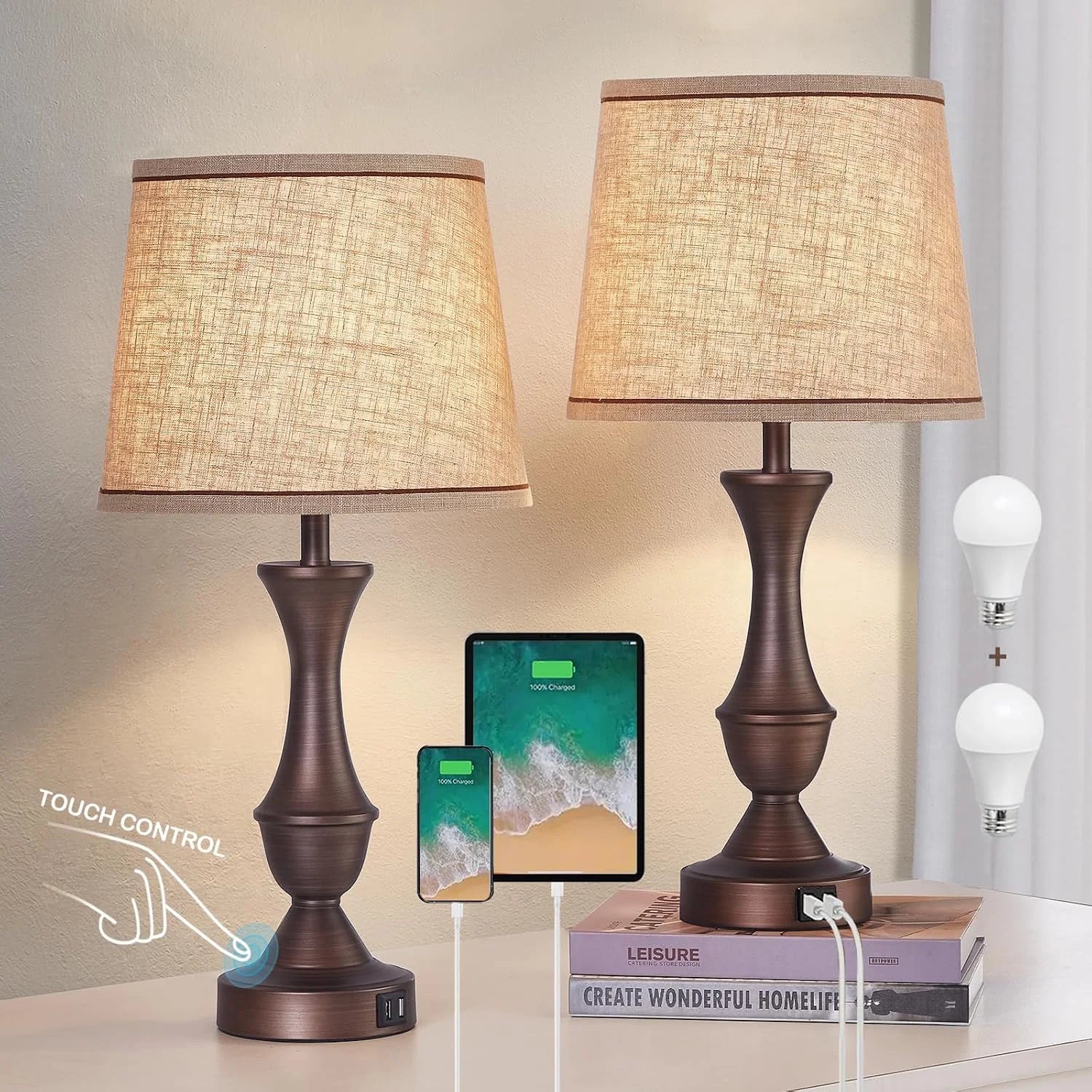 Special Luvkczc Table Lamp Set of 2, 19 Farmhouse Vintage Bedside Lamps for Living Room & Bedroom - Image 9
