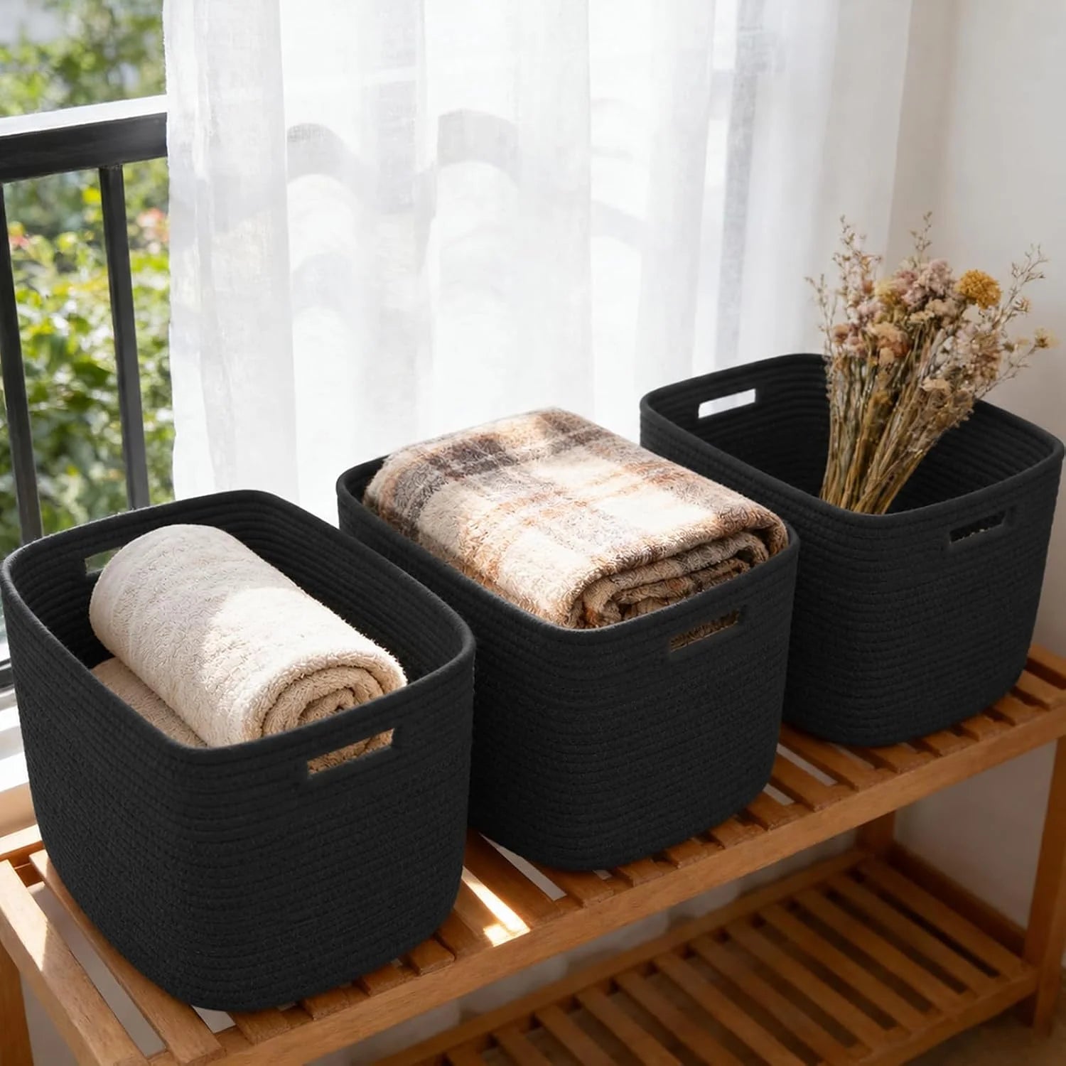 Special Woven Baskets, Storage Baskets for Shelves with Handles, 13.5×11×9.5 Closet Baskets, Nursery Organizer - Image 2