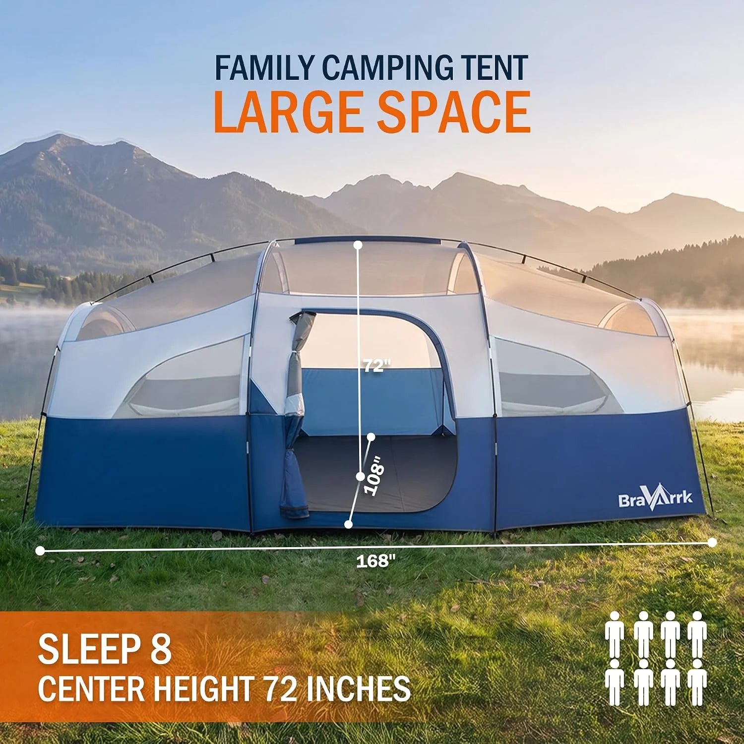 Special Camping Tent for 8 Person, PU3000MM Waterproof Family Tent with Rainfly, Large Roomy 3 Room Camping Tents - Image 2