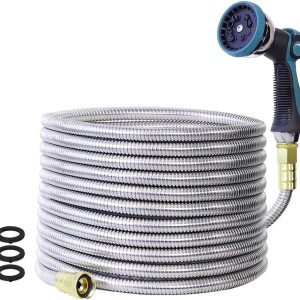 Special Garden Hose, Stainless Steel Water Hose, Flexible with a 10-Mode Nozzle Sprayer, 5/8″ Outside Diameter