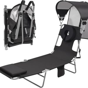 Special Beach Tanning Lounge Chair with Canopy Shade Face Hole Padded Adjustable Washable, 6 Position Layout Chair