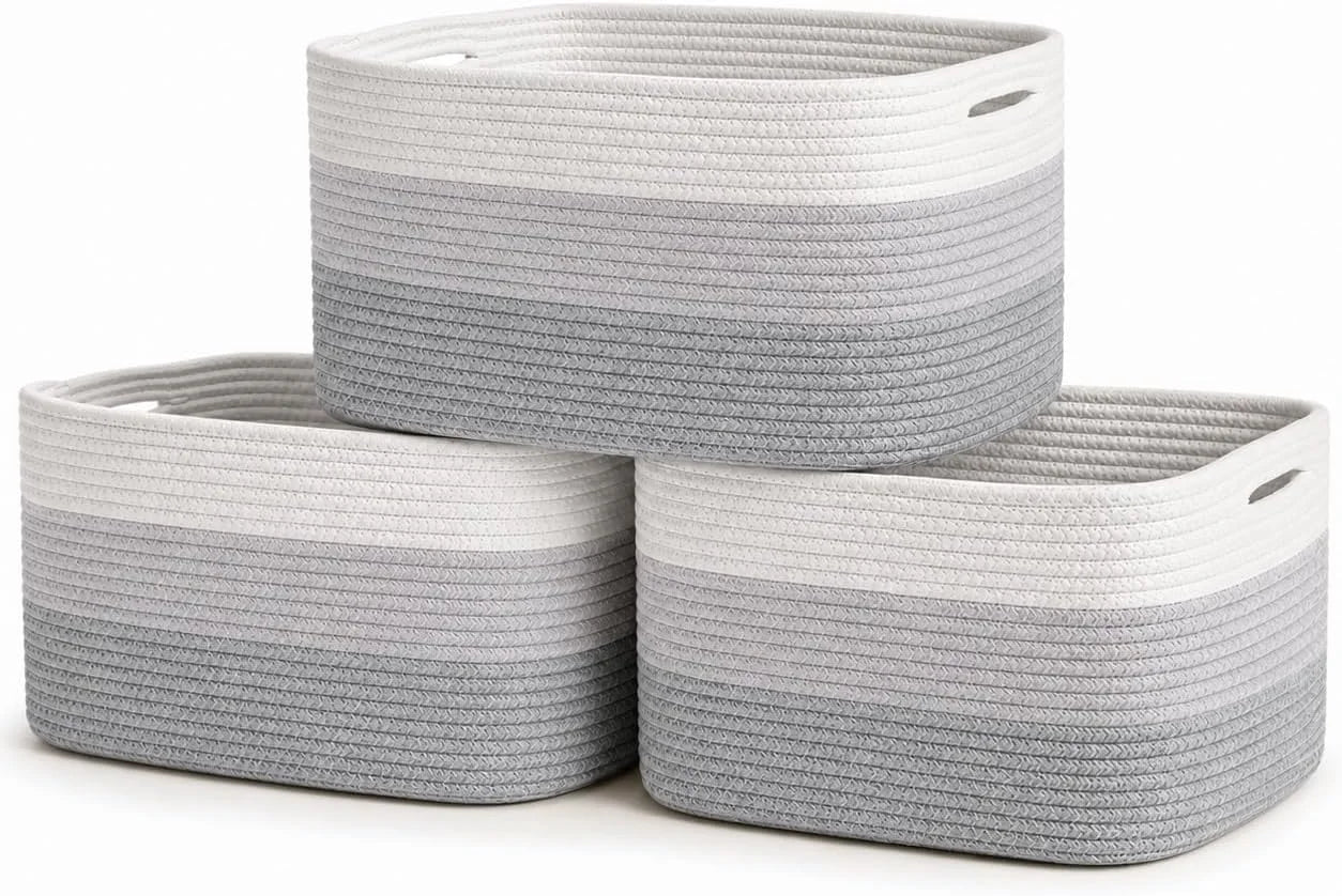 Special OrganiHaus Cotton Rope Baskets for Shelves, Set of 3, 15x9x10, Handwoven, a toy bin and organizer for towels - Image 11