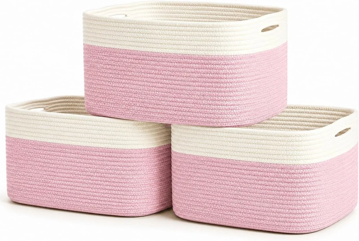 Special OrganiHaus Cotton Rope Baskets for Shelves, Set of 3, 15x9x10, Handwoven, a toy bin and organizer for towels - Image 16