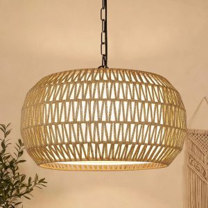 Special 9-52 Height Adjustable Farmhouse Chandelier Light Fixture, 5-Light Rattan Boho Chandeliers for Dining Room