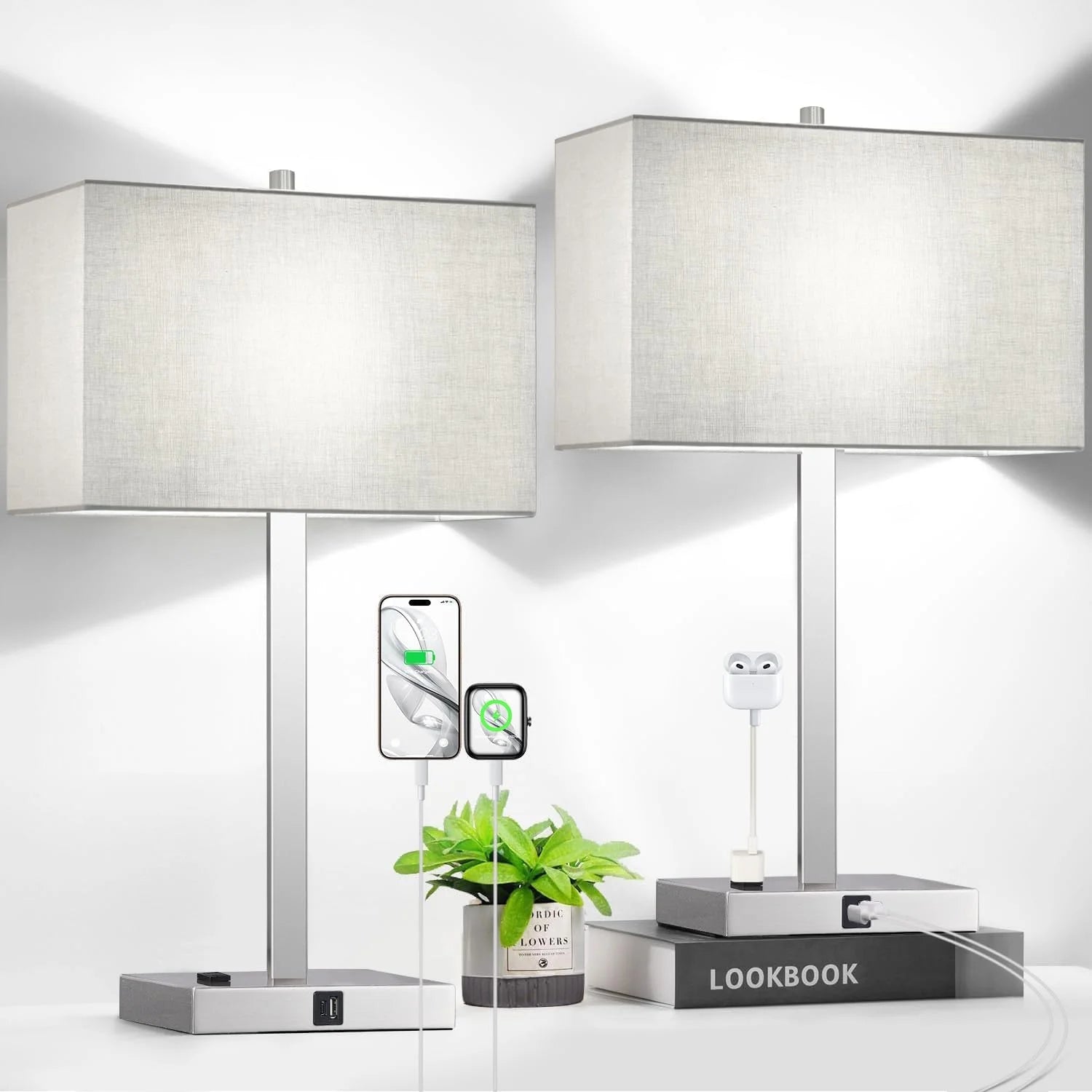 Special Touch Bedside lamps with 2 USB & AC Outlets, Dimmable, Bulb Included - Image 7